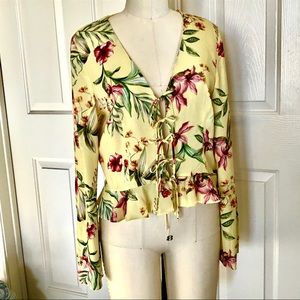 NWT-Scripted Lime Floral Viscose Blouse